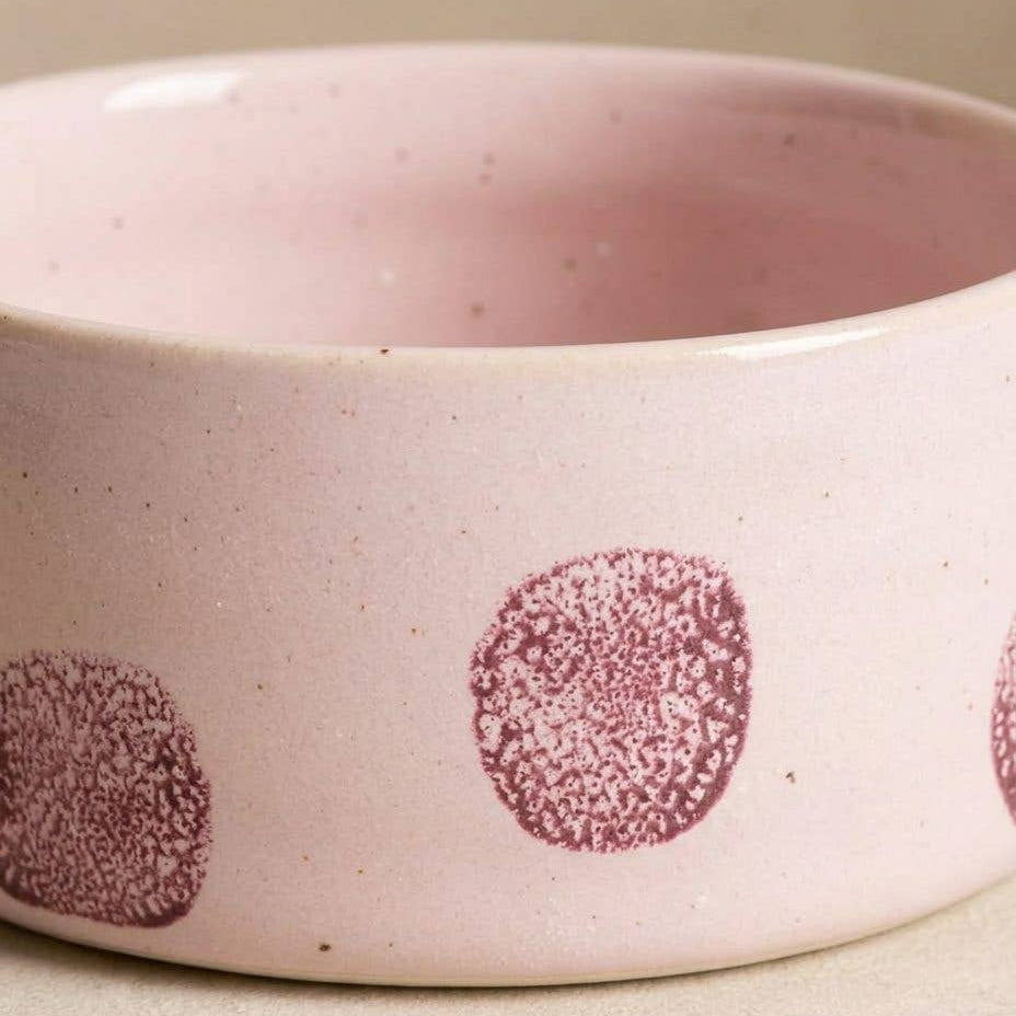 Pop Dots Stoneware Pet Bowl 14cm Pink 2 Pieces Set by Egg Back Home