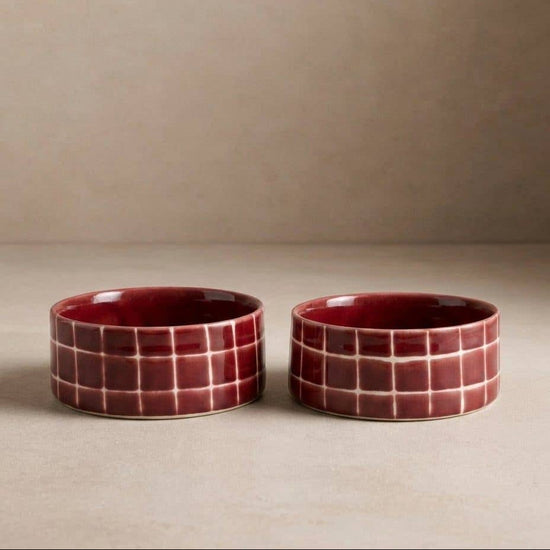 Pool Stoneware Pet Bowl 16,5cm Burgundy 2 Pieces Set by Egg Back Home