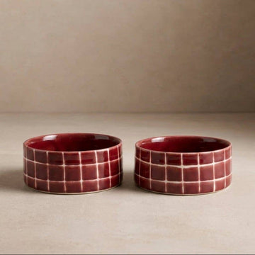 Pool Stoneware Pet Bowl 16,5cm Burgundy 2 Pieces Set by Egg Back Home
