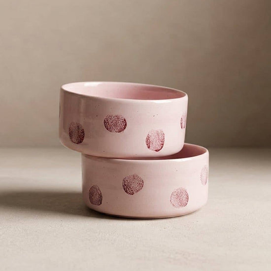 Pop Dots Stoneware Pet Bowl 14cm Pink 2 Pieces Set by Egg Back Home