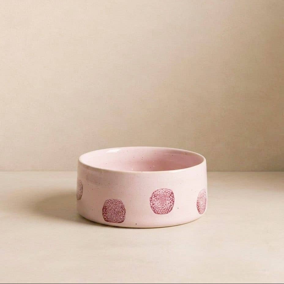 Pop Dots Stoneware Pet Bowl 14cm Pink 2 Pieces Set by Egg Back Home
