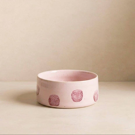 Pop Dots Stoneware Pet Bowl 14cm Pink 2 Pieces Set by Egg Back Home